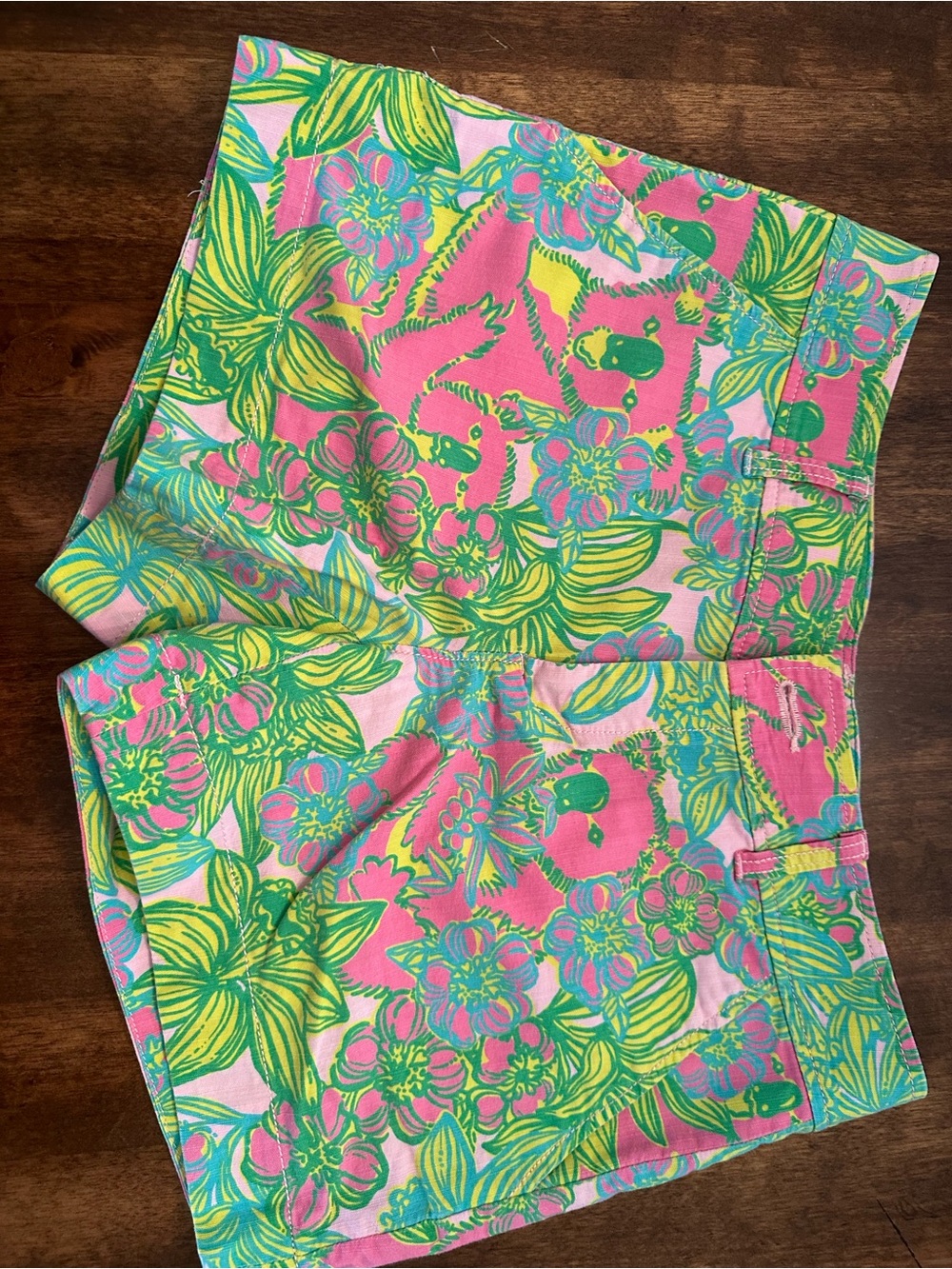 Vintage Lilly Pulitzer Monkey Print Shorts Size 4 Rare Pink Tropical Cotton